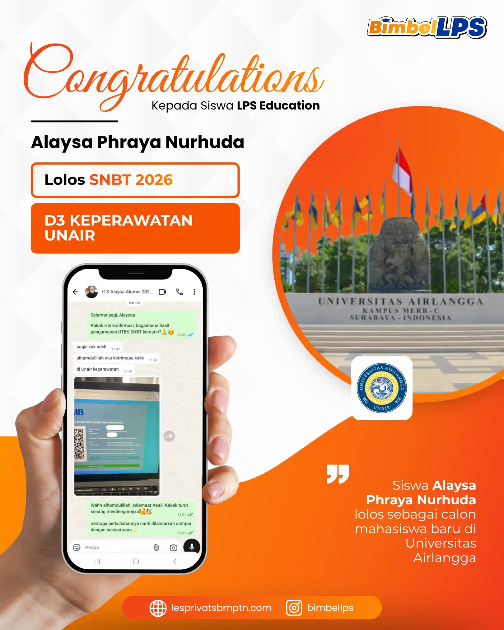 Alaysa Phraya Nurhuda Lolos SNBT 2026 D3 Keperawatan UNAIR